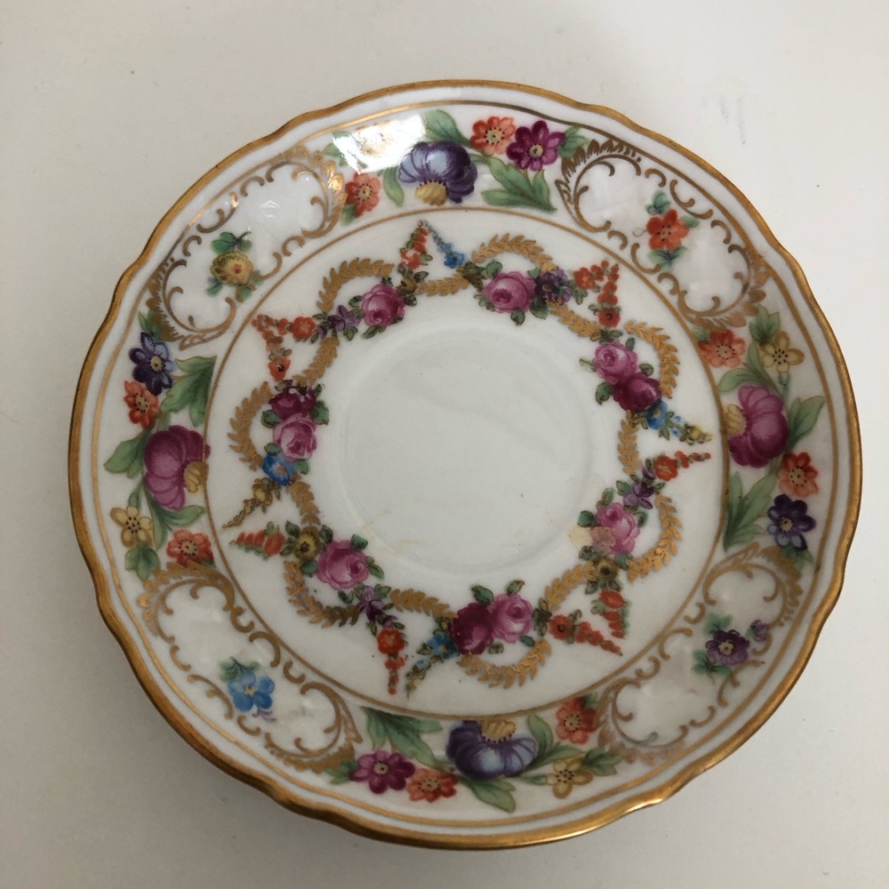 Vintage Schumann Arzberg Floral Porcelain Saucer with Gold Trim